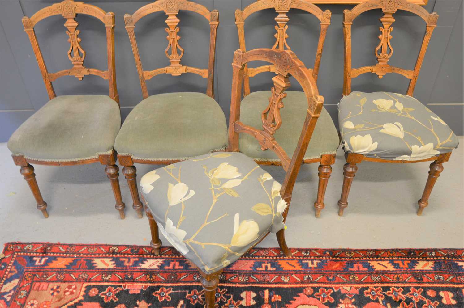 Lot 549 - A set of five Victorian dining chairs, carved...