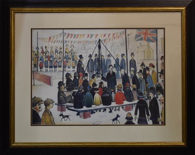 Lot 494 - LS Lowry, print in colour, The Town Crier, 60...