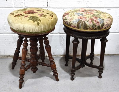 Lot 549 - Two antique stools, one in oak having turned...