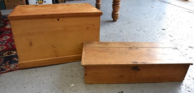 Lot 555 - Two antique pine boxes, both with twin iron...