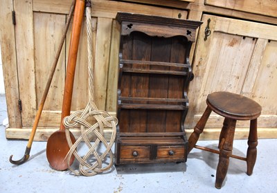 Lot 543 - An antique oak stool with turned legs and...