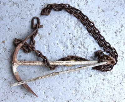 Lot 62 - A antique cast iron anchor and chain.