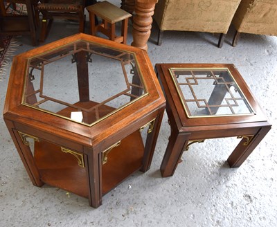 Lot 545 - Two mahogany glass top occasional table, one...