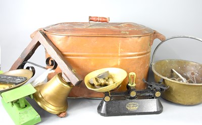 Lot 384 - A large copper twin handled fish kettle pan...