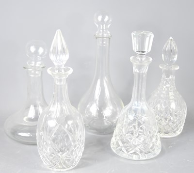 Lot 194 - Five glass and crystal glass decanters to...