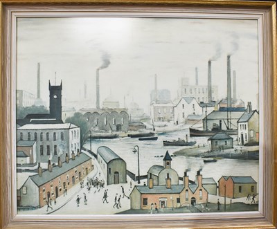 Lot 478 - LS Lowry, Canal and Factories, a large print...