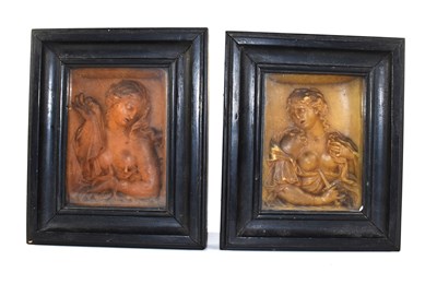 Lot 380 - A pair of wax work relief panels depicting...